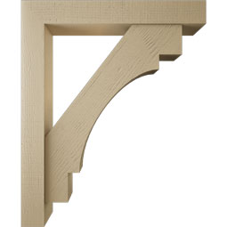 Ekena Millwork - BKTUR0554X36X44MRC05RCPR - Timberthane Faux Wood Merced Style Bracket w/ Offset Brace, Block Ends, 5 1/2"W x 36"D x 44"H, Primed Tan