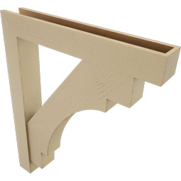 Ekena Millwork - BKTUR0554X36X44MRC05RCPR - Timberthane Faux Wood Merced Style Bracket w/ Offset Brace, Block Ends, 5 1/2"W x 36"D x 44"H, Primed Tan