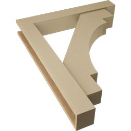 Ekena Millwork - BKTUR0554X36X44MRC05RCPR - Timberthane Faux Wood Merced Style Bracket w/ Offset Brace, Block Ends, 5 1/2"W x 36"D x 44"H, Primed Tan