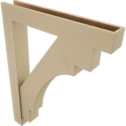 Ekena Millwork - BKTUR0554X36X48MRC05RCPR - Timberthane Faux Wood Merced Style Bracket w/ Offset Brace, Block Ends, 5 1/2"W x 36"D x 48"H, Primed Tan