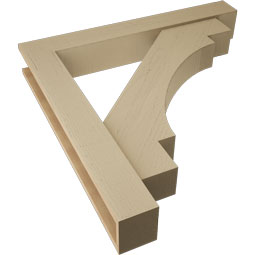 Ekena Millwork - BKTUR0554X38X38MRC05RCPR - Timberthane Faux Wood Merced Style Bracket w/ Offset Brace, Block Ends, 5 1/2"W x 38"D x 38"H, Primed Tan