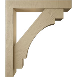 Ekena Millwork - BKTUR0554X38X44MRC05RCPR - Timberthane Faux Wood Merced Style Bracket w/ Offset Brace, Block Ends, 5 1/2"W x 38"D x 44"H, Primed Tan