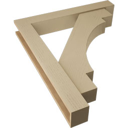 Ekena Millwork - BKTUR0554X38X44MRC05RCPR - Timberthane Faux Wood Merced Style Bracket w/ Offset Brace, Block Ends, 5 1/2"W x 38"D x 44"H, Primed Tan
