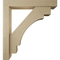 Ekena Millwork - BKTUR0554X40X44MRC05RCPR - Timberthane Faux Wood Merced Style Bracket w/ Offset Brace, Block Ends, 5 1/2"W x 40"D x 44"H, Primed Tan