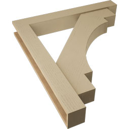 Ekena Millwork - BKTUR0554X40X44MRC05RCPR - Timberthane Faux Wood Merced Style Bracket w/ Offset Brace, Block Ends, 5 1/2"W x 40"D x 44"H, Primed Tan
