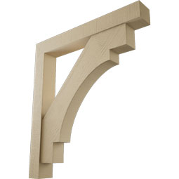 Ekena Millwork - BKTUR0554X40X44MRC05RCPR - Timberthane Faux Wood Merced Style Bracket w/ Offset Brace, Block Ends, 5 1/2"W x 40"D x 44"H, Primed Tan