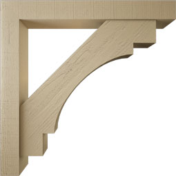 Ekena Millwork - BKTUR0554X42X42MRC05RCPR - Timberthane Faux Wood Merced Style Bracket w/ Offset Brace, Block Ends, 5 1/2"W x 42"D x 42"H, Primed Tan