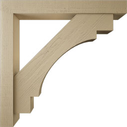 Ekena Millwork - BKTUR0554X44X44MRC05RCPR - Timberthane Faux Wood Merced Style Bracket w/ Offset Brace, Block Ends, 5 1/2"W x 44"D x 44"H, Primed Tan