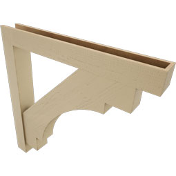 Ekena Millwork - BKTUR0554X44X44MRC05RCPR - Timberthane Faux Wood Merced Style Bracket w/ Offset Brace, Block Ends, 5 1/2"W x 44"D x 44"H, Primed Tan