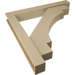 Ekena Millwork - BKTUR0554X44X44MRC05RCPR - Timberthane Faux Wood Merced Style Bracket w/ Offset Brace, Block Ends, 5 1/2"W x 44"D x 44"H, Primed Tan