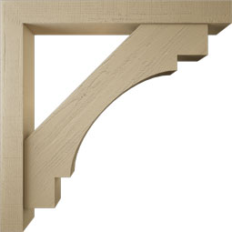 Ekena Millwork - BKTUR0554X46X46MRC05RCPR - Timberthane Faux Wood Merced Style Bracket w/ Offset Brace, Block Ends, 5 1/2"W x 46"D x 46"H, Primed Tan