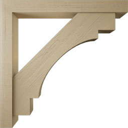Ekena Millwork - BKTUR0554X48X48MRC05RCPR - Timberthane Faux Wood Merced Style Bracket w/ Offset Brace, Block Ends, 5 1/2"W x 48"D x 48"H, Primed Tan