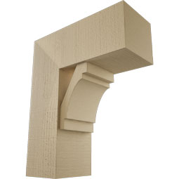 Ekena Millwork - BKTUR0756X18X22MRC05RCPR - Timberthane Faux Wood Merced Style Bracket w/ Offset Brace, Block Ends, 7 1/2"W x 18"D x 22"H, Primed Tan