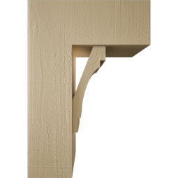 Ekena Millwork - BKTUR0756X18X26MRC05RCPR - Timberthane Faux Wood Merced Style Bracket w/ Offset Brace, Block Ends, 7 1/2"W x 18"D x 26"H, Primed Tan