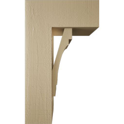 Ekena Millwork - BKTUR0756X18X30MRC05RCPR - Timberthane Faux Wood Merced Style Bracket w/ Offset Brace, Block Ends, 7 1/2"W x 18"D x 30"H, Primed Tan