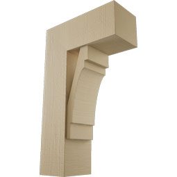 Ekena Millwork - BKTUR0756X18X30MRC05RCPR - Timberthane Faux Wood Merced Style Bracket w/ Offset Brace, Block Ends, 7 1/2"W x 18"D x 30"H, Primed Tan