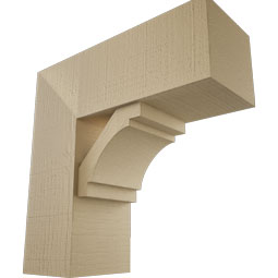 Ekena Millwork - BKTUR0756X20X20MRC05RCPR - Timberthane Faux Wood Merced Style Bracket w/ Offset Brace, Block Ends, 7 1/2"W x 20"D x 20"H, Primed Tan