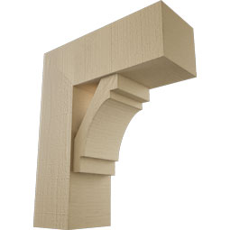 Ekena Millwork - BKTUR0756X20X24MRC05RCPR - Timberthane Faux Wood Merced Style Bracket w/ Offset Brace, Block Ends, 7 1/2"W x 20"D x 24"H, Primed Tan