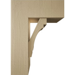 Ekena Millwork - BKTUR0756X20X28MRC05RCPR - Timberthane Faux Wood Merced Style Bracket w/ Offset Brace, Block Ends, 7 1/2"W x 20"D x 28"H, Primed Tan