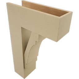 Ekena Millwork - BKTUR0756X20X32MRC05RCPR - Timberthane Faux Wood Merced Style Bracket w/ Offset Brace, Block Ends, 7 1/2"W x 20"D x 32"H, Primed Tan