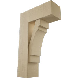Ekena Millwork - BKTUR0756X20X32MRC05RCPR - Timberthane Faux Wood Merced Style Bracket w/ Offset Brace, Block Ends, 7 1/2"W x 20"D x 32"H, Primed Tan