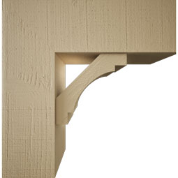 Ekena Millwork - BKTUR0756X22X22MRC05RCPR - Timberthane Faux Wood Merced Style Bracket w/ Offset Brace, Block Ends, 7 1/2"W x 22"D x 22"H, Primed Tan