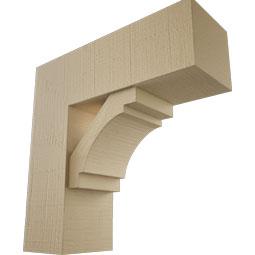 Ekena Millwork - BKTUR0756X22X22MRC05RCPR - Timberthane Faux Wood Merced Style Bracket w/ Offset Brace, Block Ends, 7 1/2"W x 22"D x 22"H, Primed Tan