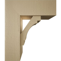 Ekena Millwork - BKTUR0756X22X26MRC05RCPR - Timberthane Faux Wood Merced Style Bracket w/ Offset Brace, Block Ends, 7 1/2"W x 22"D x 26"H, Primed Tan
