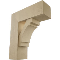 Ekena Millwork - BKTUR0756X22X26MRC05RCPR - Timberthane Faux Wood Merced Style Bracket w/ Offset Brace, Block Ends, 7 1/2"W x 22"D x 26"H, Primed Tan