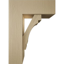 Ekena Millwork - BKTUR0756X22X30MRC05RCPR - Timberthane Faux Wood Merced Style Bracket w/ Offset Brace, Block Ends, 7 1/2"W x 22"D x 30"H, Primed Tan