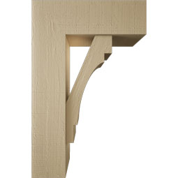 Ekena Millwork - BKTUR0756X22X34MRC05RCPR - Timberthane Faux Wood Merced Style Bracket w/ Offset Brace, Block Ends, 7 1/2"W x 22"D x 34"H, Primed Tan