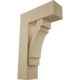 Ekena Millwork - BKTUR0756X22X34MRC05RCPR - Timberthane Faux Wood Merced Style Bracket w/ Offset Brace, Block Ends, 7 1/2"W x 22"D x 34"H, Primed Tan
