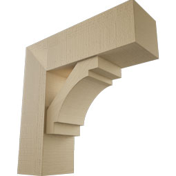 Ekena Millwork - BKTUR0756X24X24MRC05RCPR - Timberthane Faux Wood Merced Style Bracket w/ Offset Brace, Block Ends, 7 1/2"W x 24"D x 24"H, Primed Tan