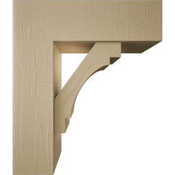 Ekena Millwork - BKTUR0756X24X28MRC05RCPR - Timberthane Faux Wood Merced Style Bracket w/ Offset Brace, Block Ends, 7 1/2"W x 24"D x 28"H, Primed Tan