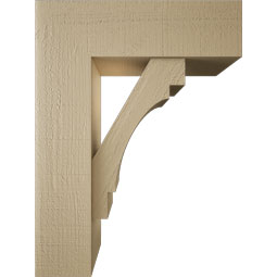 Ekena Millwork - BKTUR0756X24X32MRC05RCPR - Timberthane Faux Wood Merced Style Bracket w/ Offset Brace, Block Ends, 7 1/2"W x 24"D x 32"H, Primed Tan
