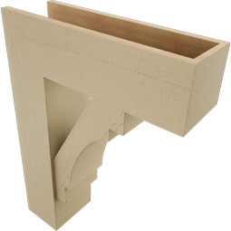 Ekena Millwork - BKTUR0756X24X32MRC05RCPR - Timberthane Faux Wood Merced Style Bracket w/ Offset Brace, Block Ends, 7 1/2"W x 24"D x 32"H, Primed Tan