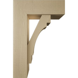 Ekena Millwork - BKTUR0756X24X36MRC05RCPR - Timberthane Faux Wood Merced Style Bracket w/ Offset Brace, Block Ends, 7 1/2"W x 24"D x 36"H, Primed Tan