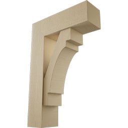 Ekena Millwork - BKTUR0756X24X36MRC05RCPR - Timberthane Faux Wood Merced Style Bracket w/ Offset Brace, Block Ends, 7 1/2"W x 24"D x 36"H, Primed Tan