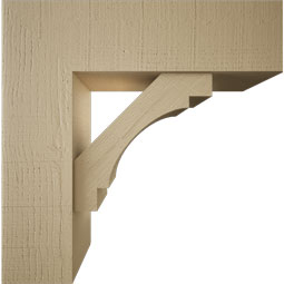 Ekena Millwork - BKTUR0756X26X26MRC05RCPR - Timberthane Faux Wood Merced Style Bracket w/ Offset Brace, Block Ends, 7 1/2"W x 26"D x 26"H, Primed Tan
