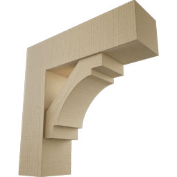 Ekena Millwork - BKTUR0756X26X26MRC05RCPR - Timberthane Faux Wood Merced Style Bracket w/ Offset Brace, Block Ends, 7 1/2"W x 26"D x 26"H, Primed Tan