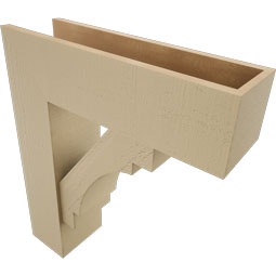 Ekena Millwork - BKTUR0756X26X30MRC05RCPR - Timberthane Faux Wood Merced Style Bracket w/ Offset Brace, Block Ends, 7 1/2"W x 26"D x 30"H, Primed Tan
