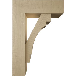 Ekena Millwork - BKTUR0756X26X38MRC05RCPR - Timberthane Faux Wood Merced Style Bracket w/ Offset Brace, Block Ends, 7 1/2"W x 26"D x 38"H, Primed Tan