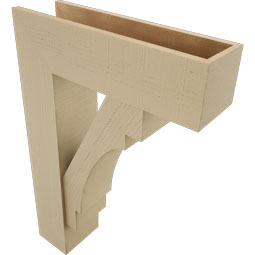 Ekena Millwork - BKTUR0756X26X38MRC05RCPR - Timberthane Faux Wood Merced Style Bracket w/ Offset Brace, Block Ends, 7 1/2"W x 26"D x 38"H, Primed Tan