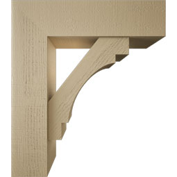 Ekena Millwork - BKTUR0756X28X32MRC05RCPR - Timberthane Faux Wood Merced Style Bracket w/ Offset Brace, Block Ends, 7 1/2"W x 28"D x 32"H, Primed Tan