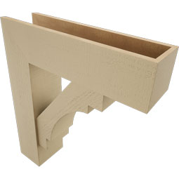 Ekena Millwork - BKTUR0756X28X32MRC05RCPR - Timberthane Faux Wood Merced Style Bracket w/ Offset Brace, Block Ends, 7 1/2"W x 28"D x 32"H, Primed Tan