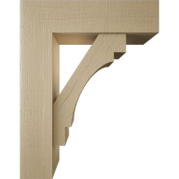 Ekena Millwork - BKTUR0756X28X36MRC05RCPR - Timberthane Faux Wood Merced Style Bracket w/ Offset Brace, Block Ends, 7 1/2"W x 28"D x 36"H, Primed Tan