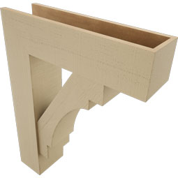 Ekena Millwork - BKTUR0756X28X36MRC05RCPR - Timberthane Faux Wood Merced Style Bracket w/ Offset Brace, Block Ends, 7 1/2"W x 28"D x 36"H, Primed Tan