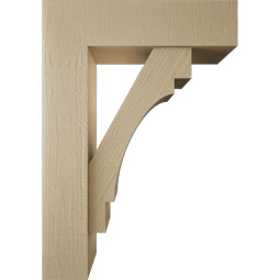 Ekena Millwork - BKTUR0756X28X40MRC05RCPR - Timberthane Faux Wood Merced Style Bracket w/ Offset Brace, Block Ends, 7 1/2"W x 28"D x 40"H, Primed Tan