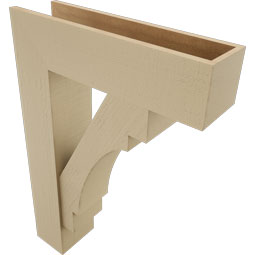 Ekena Millwork - BKTUR0756X28X40MRC05RCPR - Timberthane Faux Wood Merced Style Bracket w/ Offset Brace, Block Ends, 7 1/2"W x 28"D x 40"H, Primed Tan
