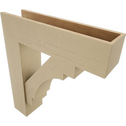 Ekena Millwork - BKTUR0756X30X34MRC05RCPR - Timberthane Faux Wood Merced Style Bracket w/ Offset Brace, Block Ends, 7 1/2"W x 30"D x 34"H, Primed Tan